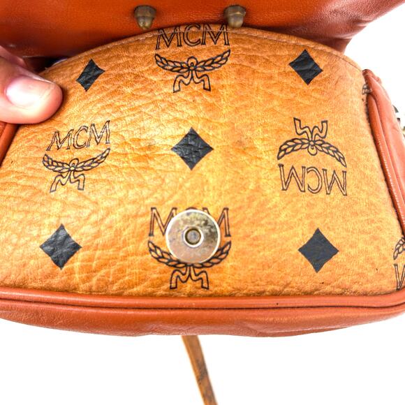 MCM Mini Visetos Crossbody Bag Micro Purse Monogram Cognac Camel Logo Tan - Picture 11 of 13